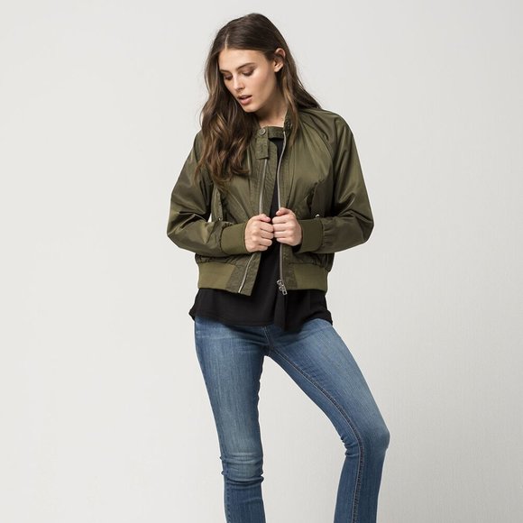 FREE PEOPLE Women’s Olive Green Bomber Jacket Size Large, Orig $79; 50% off! - Picture 1 of 6